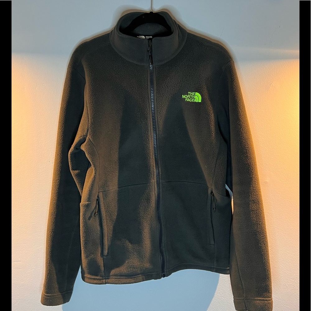 The north face fleece mens size small grey with lime green writing